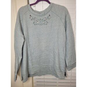 Soft Surroundings Cotton Sweatshirt Cutout Embroidered L Green